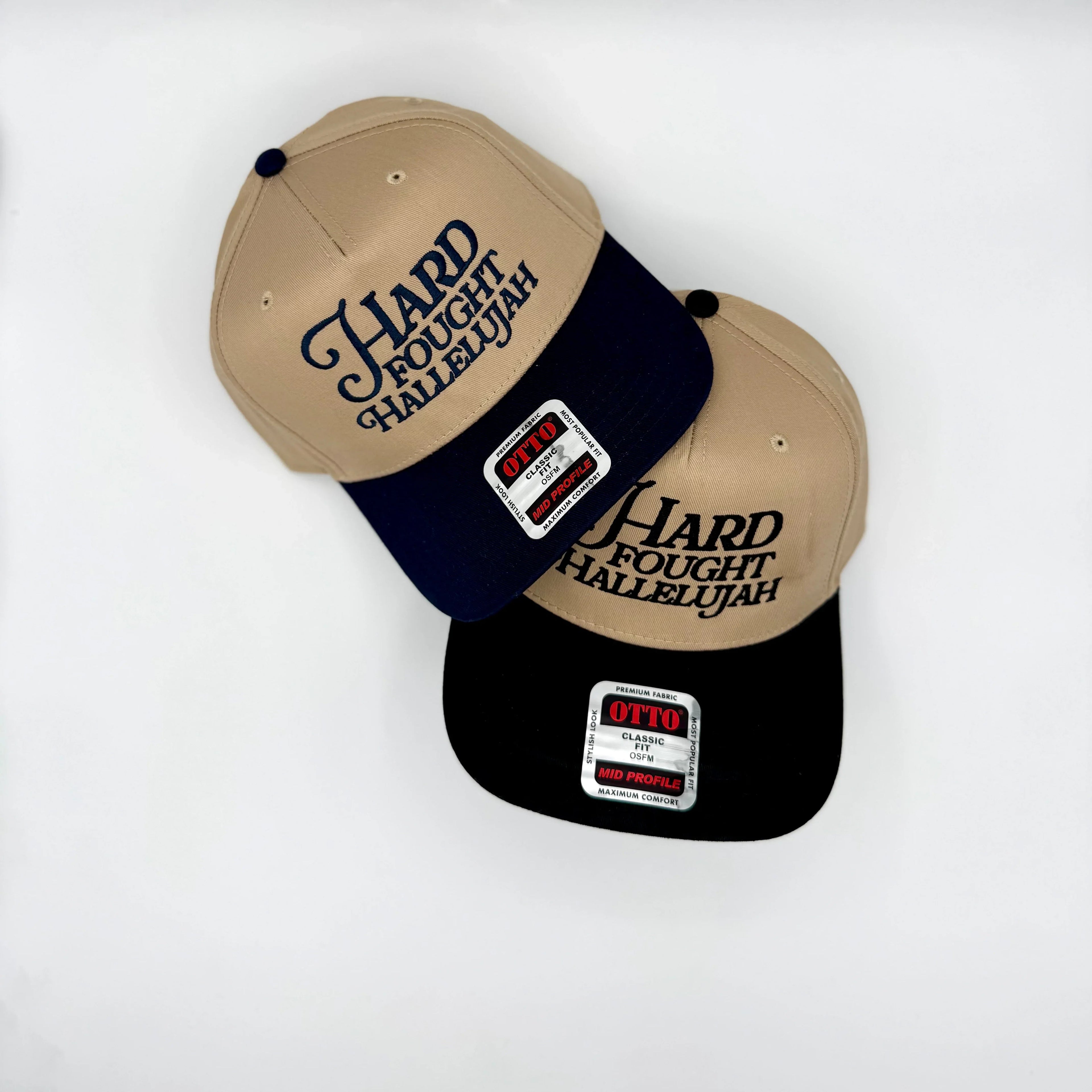 Hard Fought Hallelujah Embroidered Hat | Two Tone Trucker Hat | Faith Hat | Christian Gift | Puff Embroidery | Retro Baseball Cap